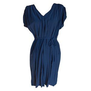 Anthropologie The Odells Retro Dress 70s Retro Blue Gather Shoulder Midi Dress